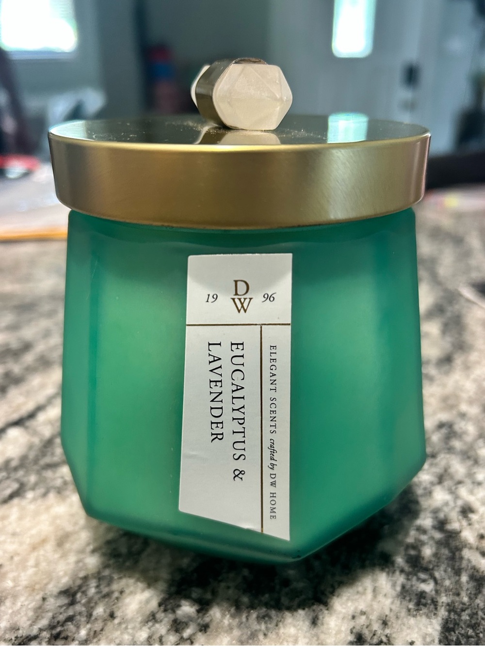 DW Home Eucalyptus & Lavender Candle in Teal-Gold Jar